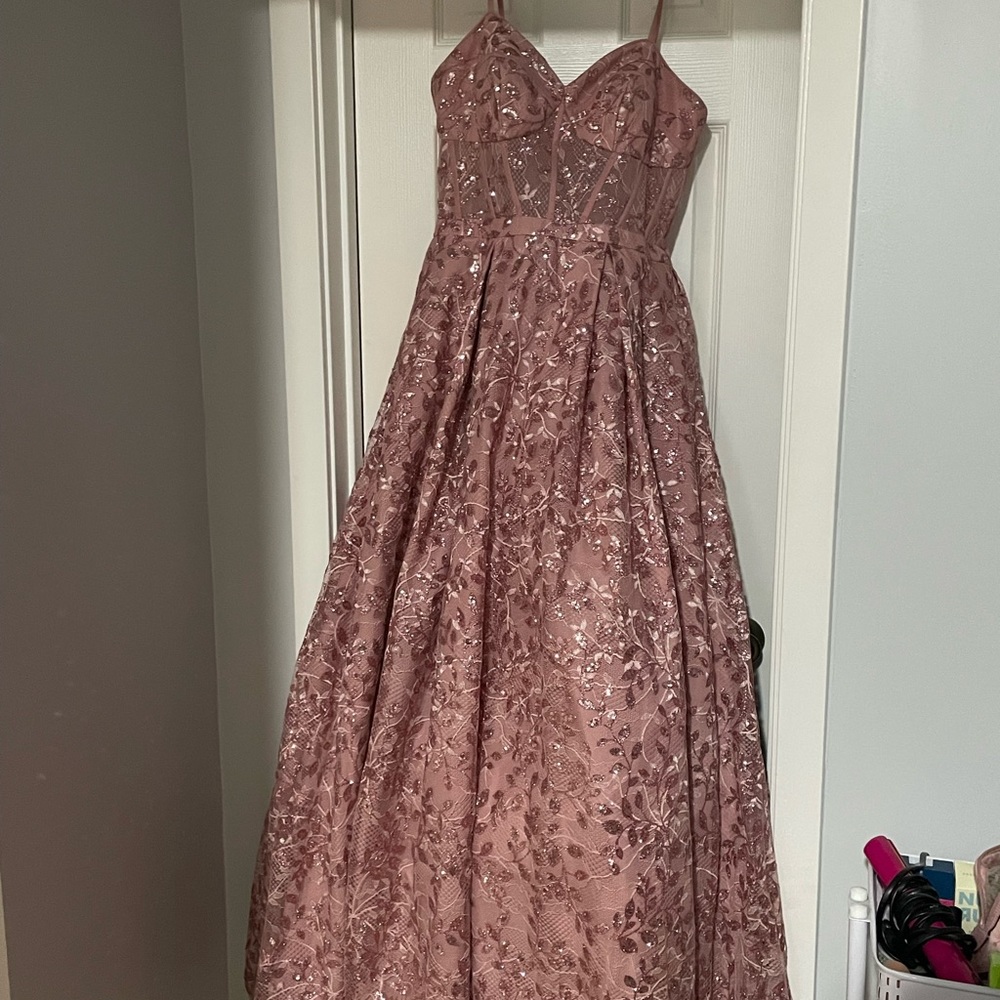 pink glittery prom dress